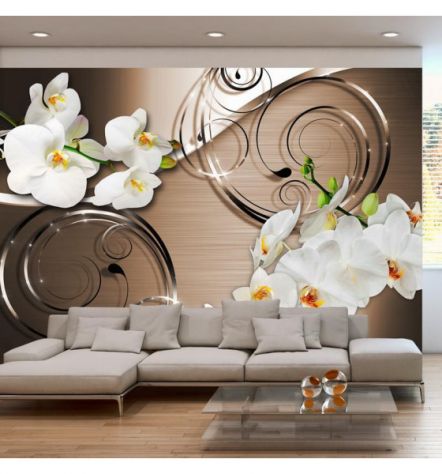 Fotomurale Adesivo Fiori Eleganti Su Sfondo Marrone ARREDALACASA