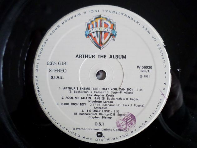 ARTHUR The Album OST - LP / 33 giri 1981 WEA Italy - Foto 3