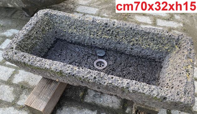 Antica mangiatoia in pietra lavica – Fioriera, lavabo e arredo per giardino - Foto 3