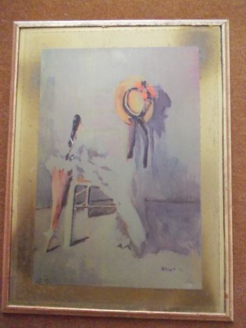 Quadro "Sedia con cappellino" . Dino Aliberti