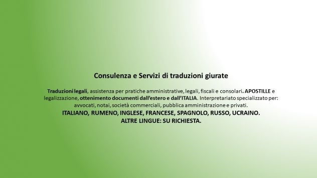 Traduzioni giurate ROMENO, RUSSO, UCRAINO, FRANCESE, INGLESE, SPAGNOLO