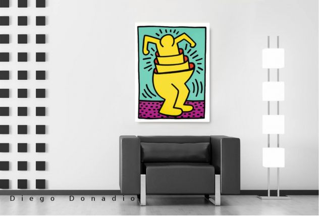 Quadro Pop Art dipinto a mano di Keith Haring