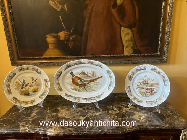 Set di tre piatti da collezione ” selvaggina Ginori metà XX secolo