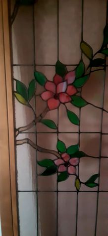vetrate cattedrale floreale liberty primi 1900 h 190 x 45 con cornice h 220 x 53 - Foto 3