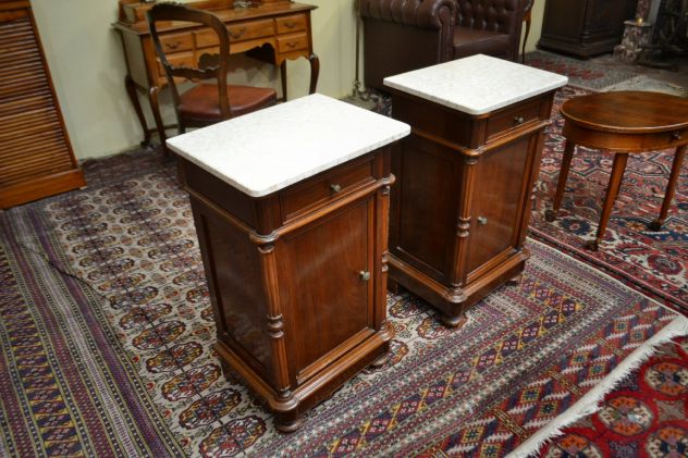Antica coppia di comodini con piano in marmo stile Luigi Filippo - Foto 10