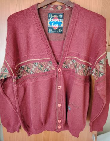 Maglione Cardigan Compass Card Vintage ‘80 tg 50 misto lana Rosso - Foto 8
