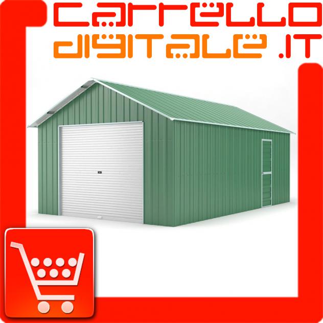 Box prefabbricato, casetta da giardino in lamiera zincata. Capanno ricovero attrezzi o deposito/garage auto in Acciaio 4.38 x 7.21 m x h3.24 m - Peso