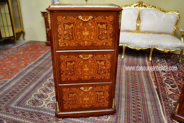 Scarpiera intarsiata stile Napoleone III tre ripiani a ribalta - Foto 6