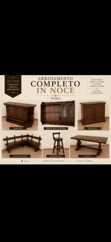 Sala completa in noce massello con bancone bar