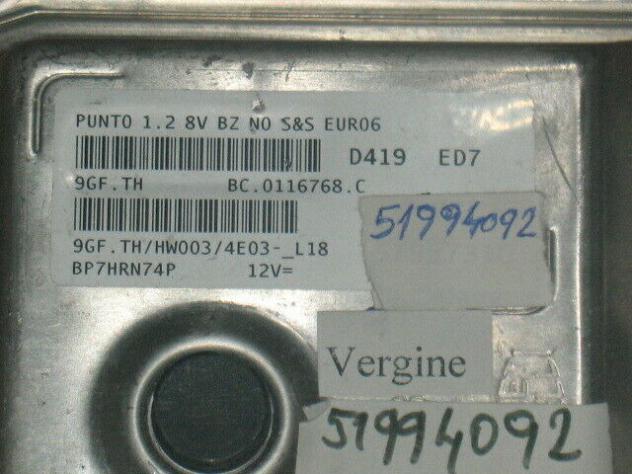 51994092 ECU Fiat Grande Punto 500 1.2 8V FPT 9GF.TH 51994092 Euro6 - Foto 2