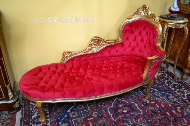 Dormeuse dorata stile Luigi XV in velluto rosso - Foto 7