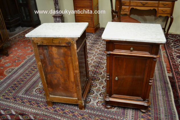 Antica coppia di comodini con piano in marmo stile Luigi Filippo - Foto 8
