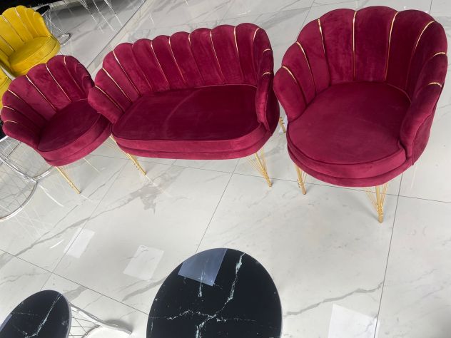 Salotto tris conchiglia velluto rosa blu beige centro estetico - Foto 3