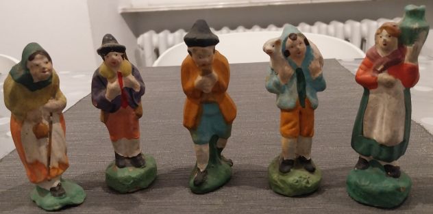 LOTTO 5 ANTICHE STATUINE PRESEPE PIEMONTESE ANNI 20-30 CM10