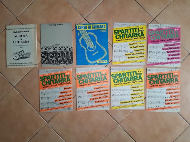 Blocco di 9 Spartiti e Corsi di Chitarra Vintage di Cimma - Gangi - Carcassi