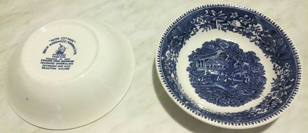 VINTAGE ENOCH WEDGWOOD TUNSTALL AVON COTTAGE 2 CIOTOLE GELATO CEREALI BIANCO BLU - Foto 3