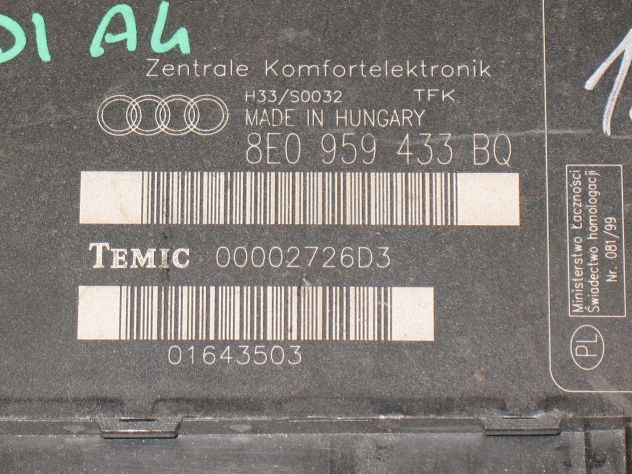 8E0959433BQ CENTRALINA COMFORT AUDI A4 8E0 959 433 BQ TEMIC 00002726D3 01643503 - Foto 2