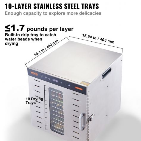 Essiccatore Elettrico 1000W per Alimenti in Acciaio Inox 10 Vassoi Estraibili Te - Foto 3