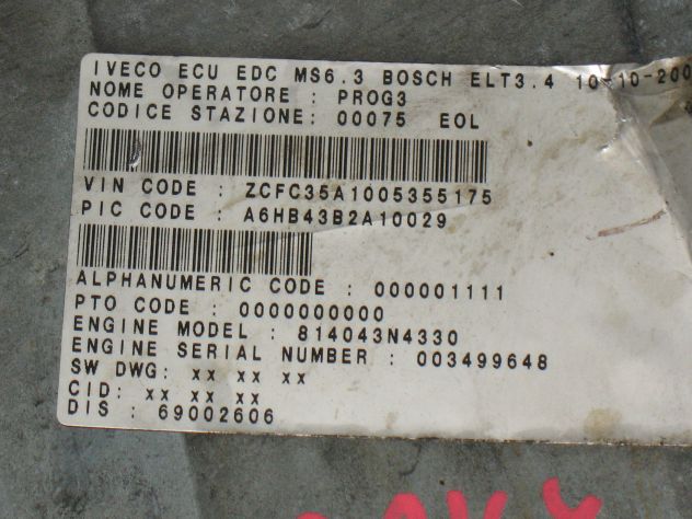 0281001537 ECU IVECO DAILY JTD MS6.3 500332361 000001111 003499648 814043N4330 - Foto 3