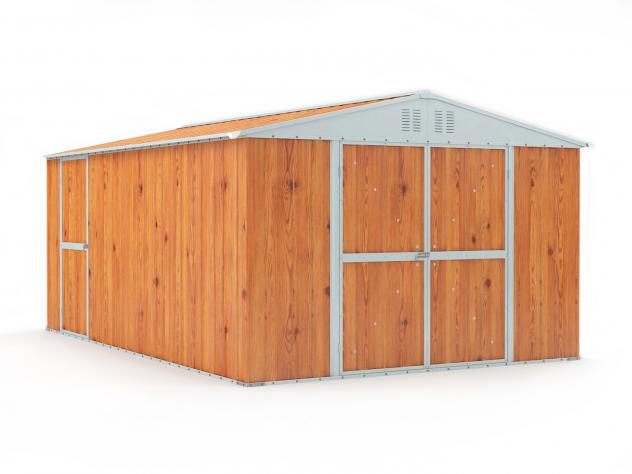 Box in Acciaio Zincato Casetta da Giardino in Lamiera 3.27 x 4.59 m x h2.17 m - 201 KG – 15,01 metri quadri – LEGNO - Foto 2