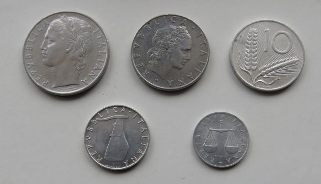 SERIE DI MONETE DELLA LIRA DEL 1957 DA 100-50-20-2-1 - - Foto 2
