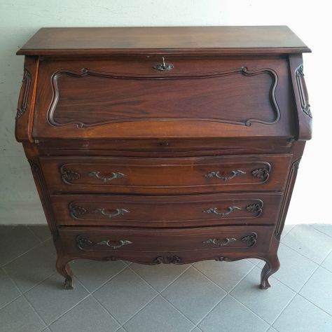 Cassettiera Comò Ribalta Trumeau con scrittoio stile barocco vero legno
