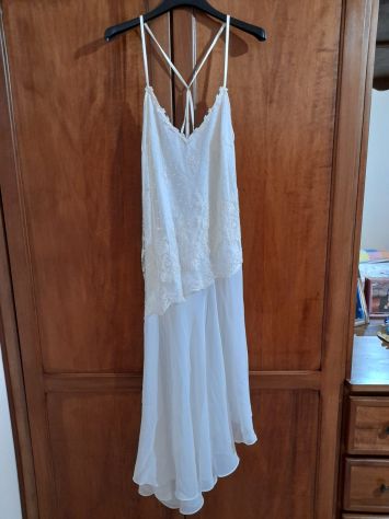 VESTAGLIA DA DONNA IN CHIFFON TRASPARENTE & SOTTOVESTE ABBINATA BIANCO PANNA S,M - Foto 6