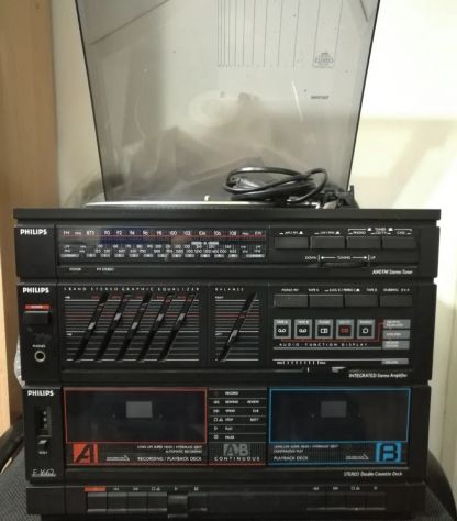 Vintage Stereo Philips F1662 con giradischi e libretto istruzioni
