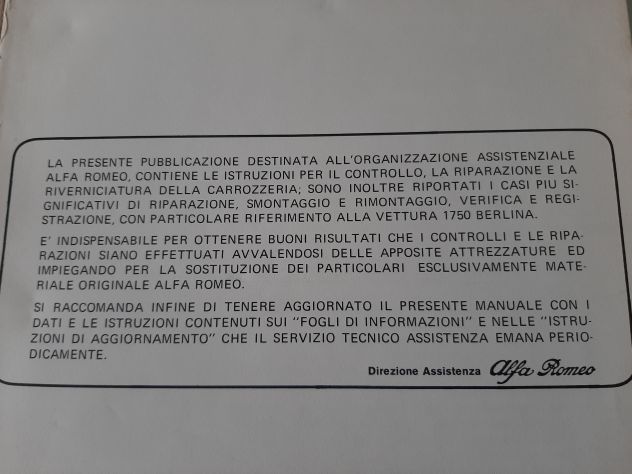 ALFA ROMEO GIULIA / 1750 E DERIVATE MANUALE DI CARROZZERIA ORIGINALE ANNO 1970 - Foto 6