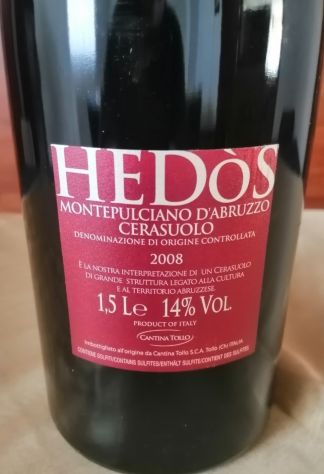 Cantina Tollo Hedòs Montepulciano d'Abruzzo Cerasuolo DOC 2008 - 1,5 litri - Foto 9