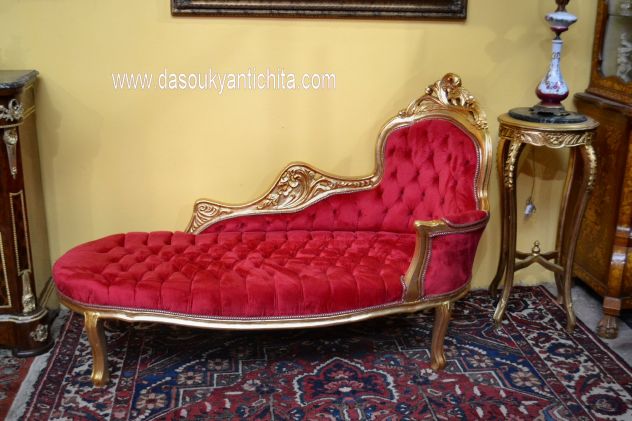 Dormeuse dorata stile Luigi XV in velluto rosso - Foto 9