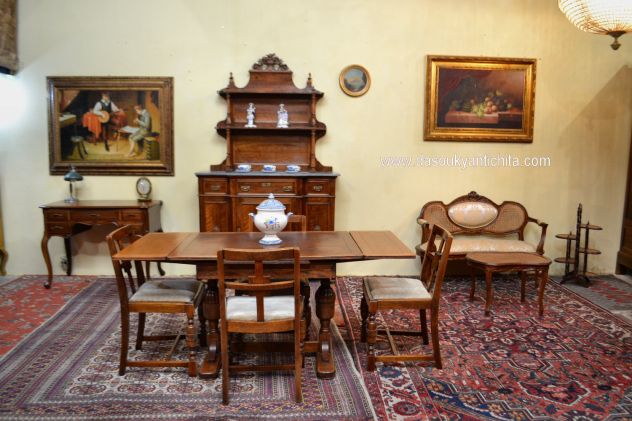 Tavolo/Scrittoio stile Neorinascimento Elisabettiano - Foto 2