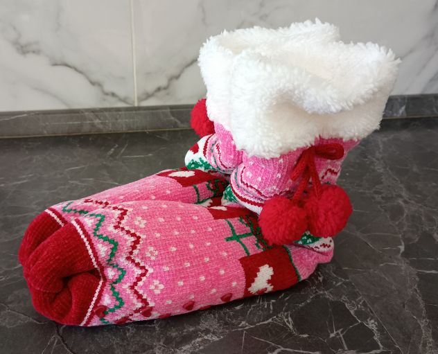 CALZETTONI NATALIZI ANTISCIVOLO IMBOTTITI DONNA CALZE LUNGHE FELPATE INVERNALI - Foto 6