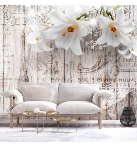 Fotomurale Adesivo Stile Legno Con 3 Fiori ARREDALACASA