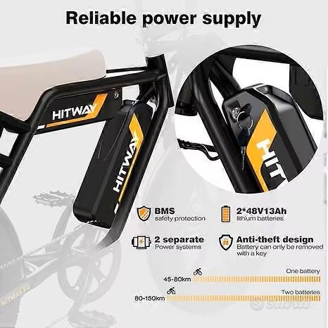 FAT BIKE HITWAY BK29S 48V DOPPIA BATTERIA NUOVO - Foto 3