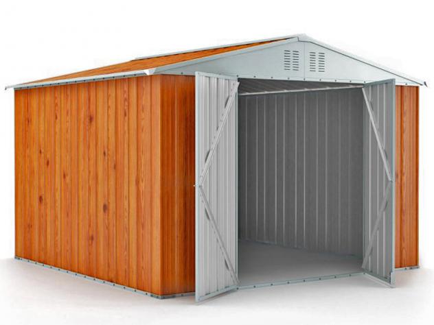 Box in Acciaio Zincato Casetta da Giardino in Lamiera 3.27 x 2.69 m x h2.15 m - 132 KG – 8.80 metri quadri - LEGNO - Foto 2