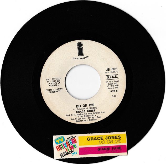 GRACE JONES / GIANNI FARE' - Do Or Die - 7" / 45 giri Juke Box