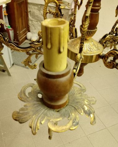 Lampadario 5 Luci bracci in Ottone e legno - Foto 3