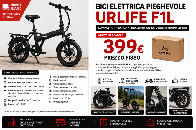 Bicicletta elettrica pieghevole urlife f1l