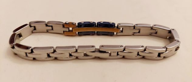 Bracciale uomo in acciaio anallergico con inserto dorato e smalto blu nuovo - Foto 5