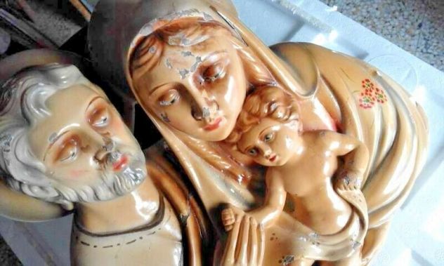 Sacra Famiglia e bambino anni 40-50 icona in gesso Arte Sacra - Foto 4