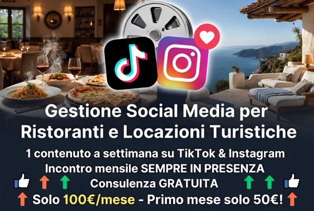 Gestione Social per Ristoranti, B&B, Case Vacanze e Affitti Turistici – 100€/mes