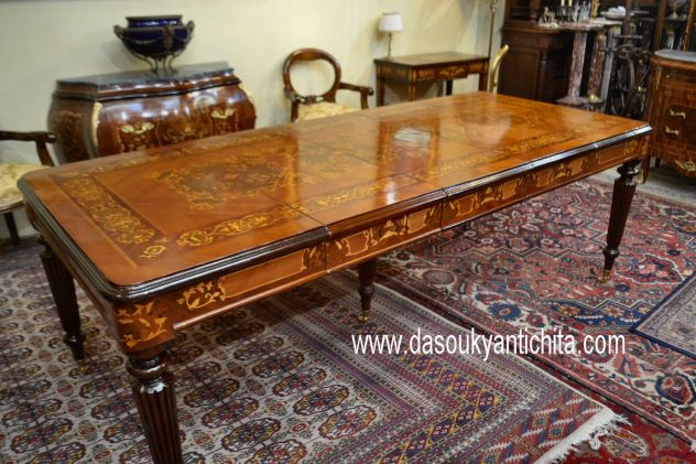 Tavolo da pranzo-riunioni intarsiato stile inglese allungabile fino a 232 cm. - Foto 9
