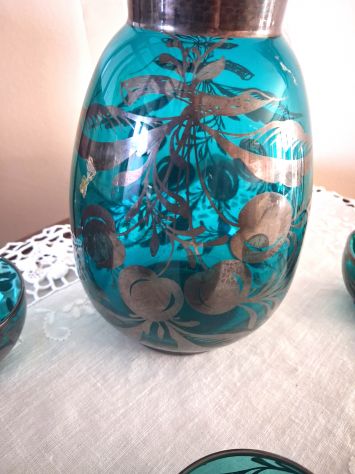 Vaso bottiglia per ciliegie / sciroppi anni '20 con inserti in argento - Foto 2