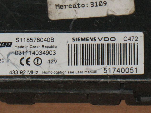 51740051 BODY COMPUTER FIAT PANDA 51740051 S118578040B - Foto 2