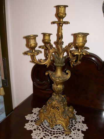 Trittico in bronzo zecchinato - Orologio &amp; 2 Candelabri. - Foto 6