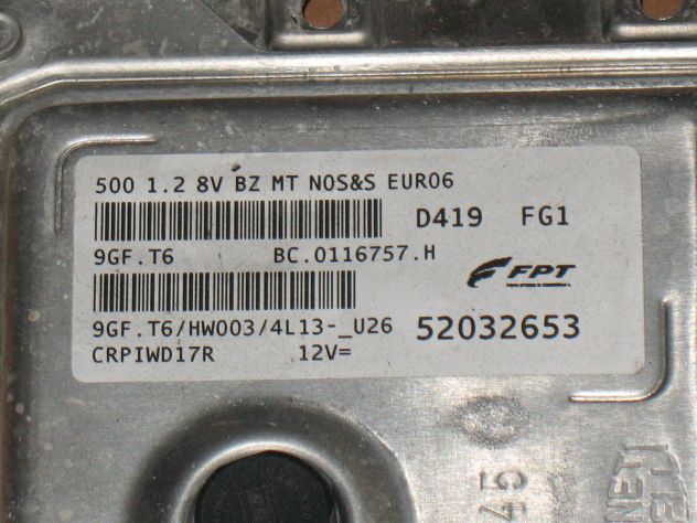 9GFT6 52032653 ECU CENTRALINA MOTORE FIAT 500 1.2 52032653 9GF.T6 HW003 - Foto 2