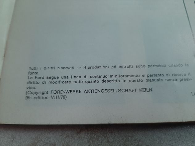 FORD ESCORT MANUALE D'ISTRUZIONI ANNO 1970 ORIGINALE - Foto 3