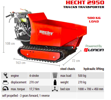 Motocarriola a benzina cingolata dumper 500kg Hecht 2950 - Foto 2