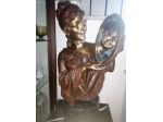 Statua bronzo su colonna marmo rara- firm. Moreau